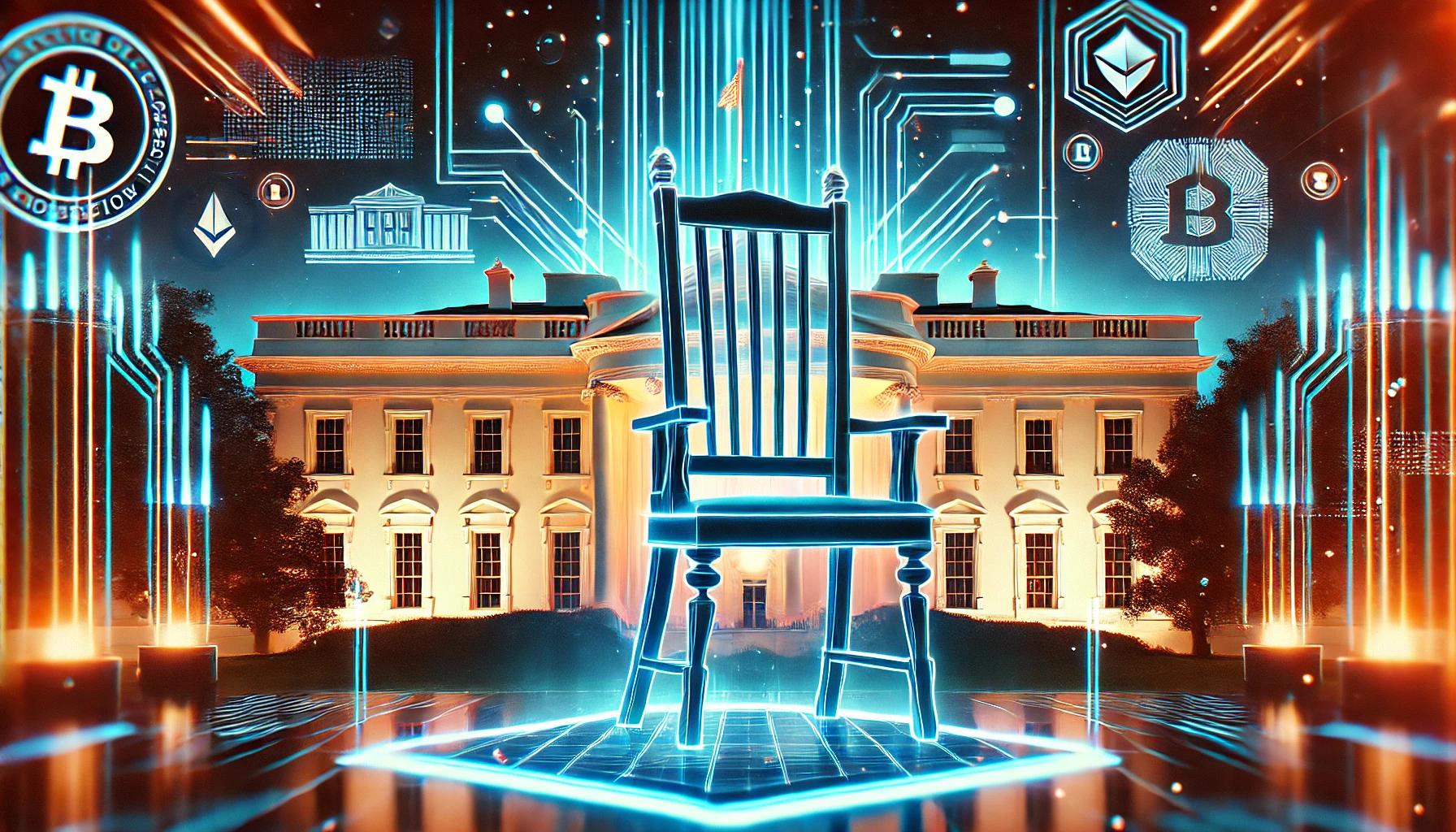 DALL·E 2024-12-03 20.23.09 - A more refined and visually striking futuristic digital illustration of an empty chair placed prominently in front of the White House, symbolizing the